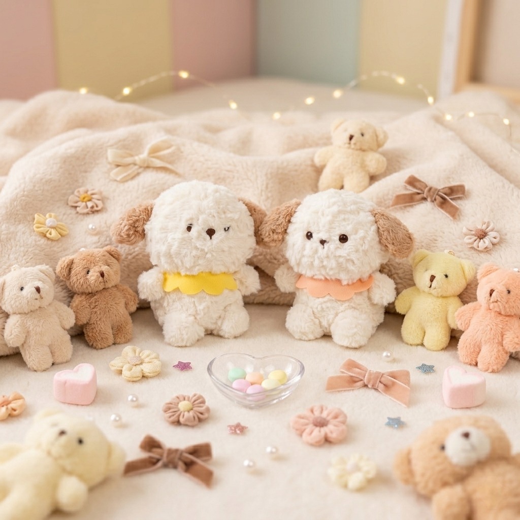 Gấu Bông Mochi Cún Con Gấu bông mochi cún con kem sữa tai nâu mềm mại đeo khăn cổ pastel dễ thương – Tiệm Quà Uni