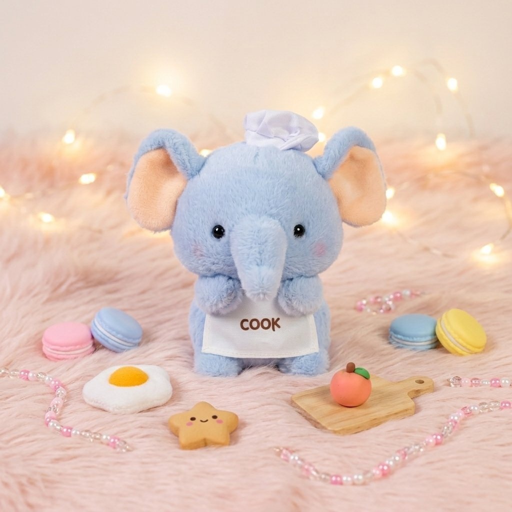 Gấu Bông Voi Đảm Đang – Tiệm Quà Uni Gấu bông voi đảm đang xanh pastel đội nơ trắng đeo tạp dề COOK – Tiệm Quà Uni