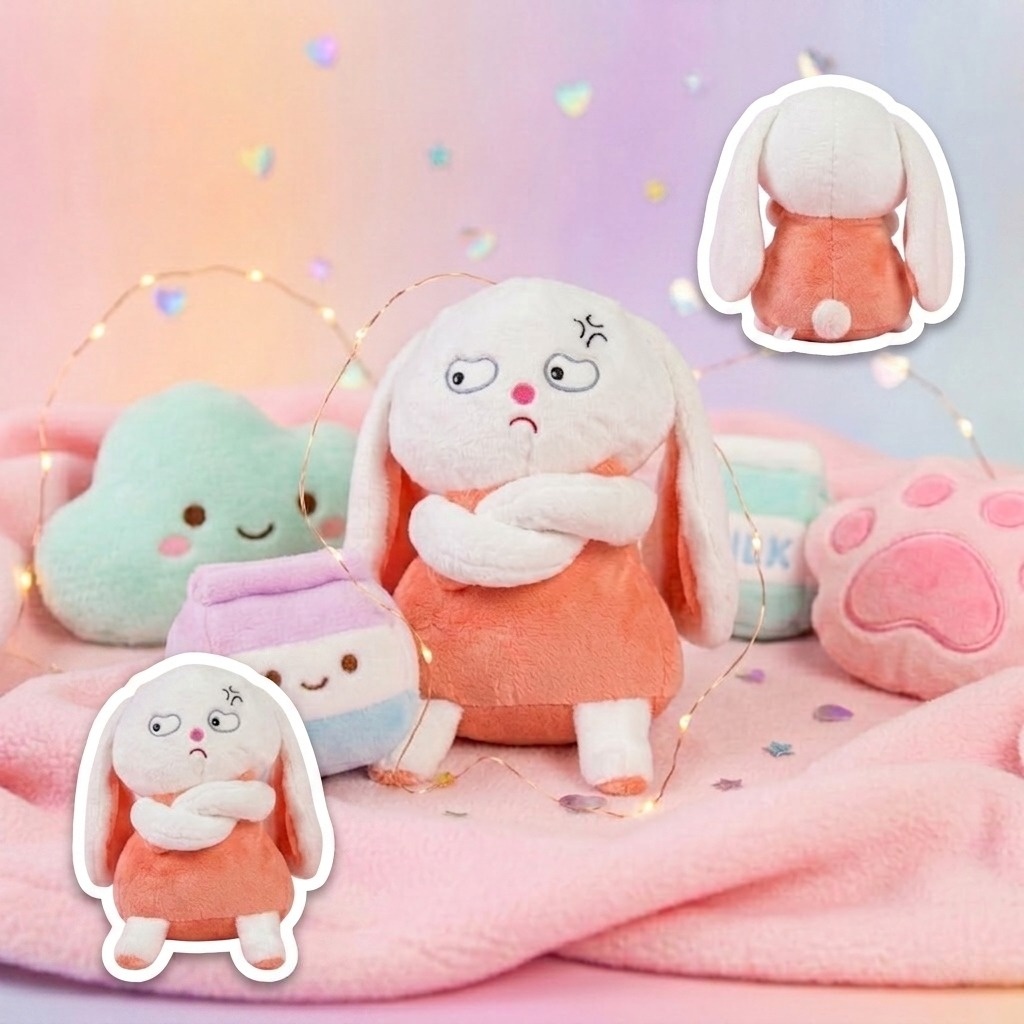 Gấu Bông Thỏ Hờn Dỗi – nhiều góc nhìn – Tiệm Quà Uni Gấu bông thỏ hờn dỗi trắng cam nhiều góc nhìn lifestyle siêu cute – Tiệm Quà Uni